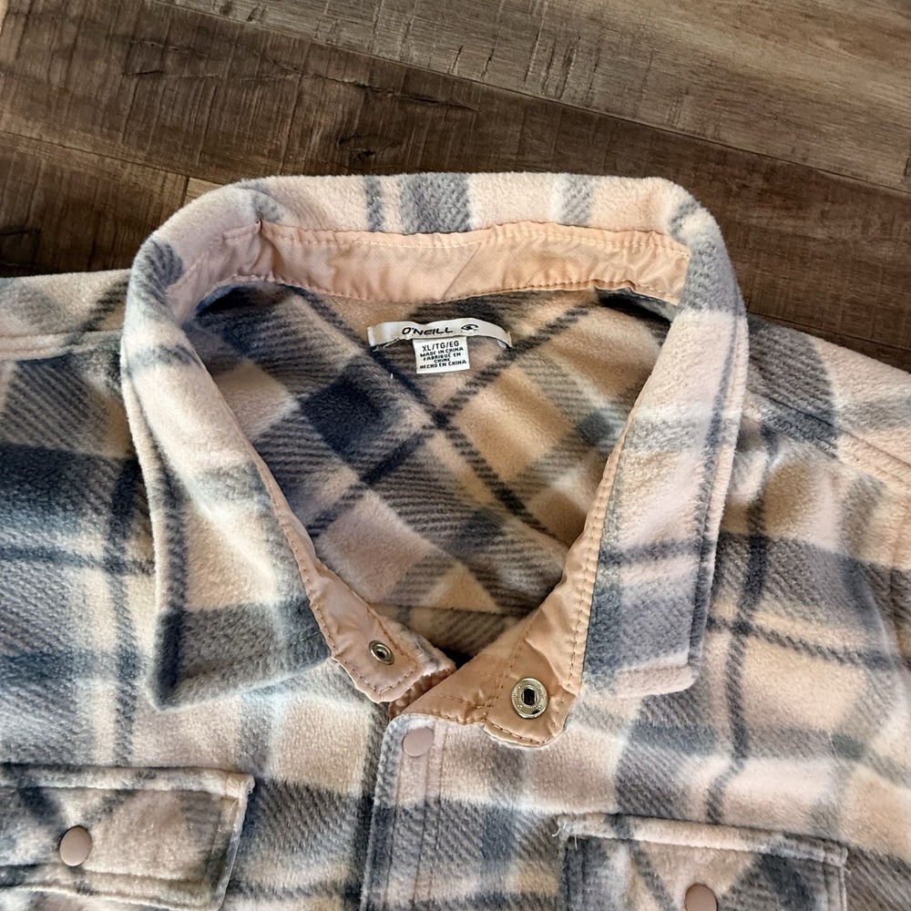 O'Neil Flannel Pink Plaid Snaps Shirt Sz XL Long Sleeve Cotton Blend Beach - Picture 2 of 12